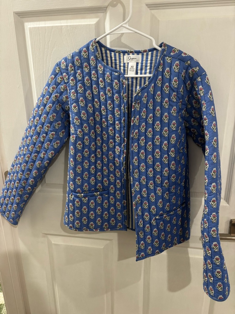 Blue Quilted Floral Jacket - XS